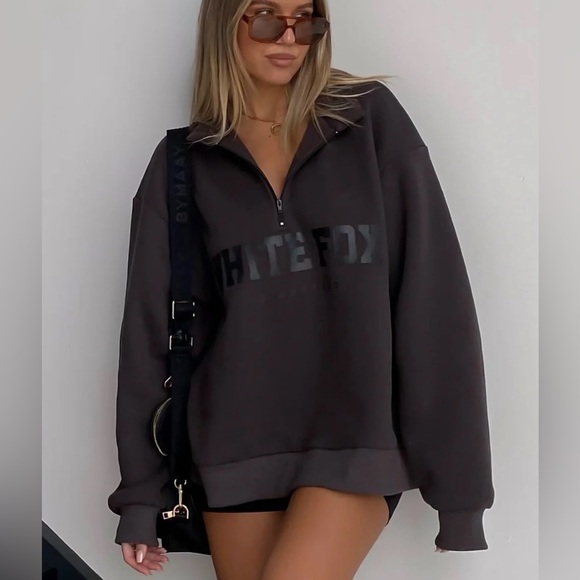 White Fox Boutique Tops - White Fox Boutique Shadow Grey Half-Zip Sweatshirt.